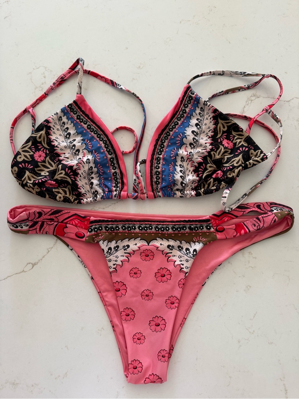 Agua Bendita Women's Halle Antique Bikini Top and bottom set.